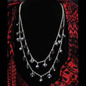 Adjustable Layered Necklace w/Purple and Clear Beads, Excellent Condition